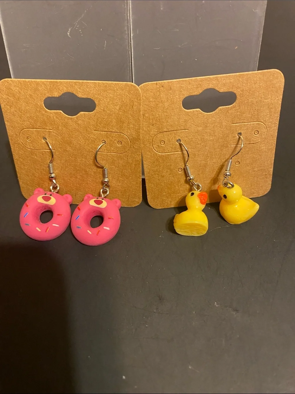 Kids Cute Donut & Duck Dangle Earrings - Pink & Yellow